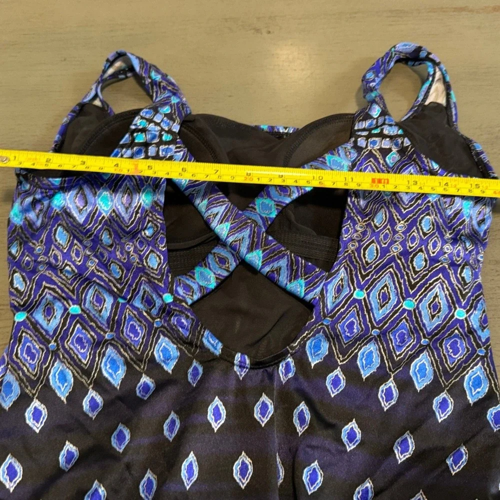 Longitude Womens Blue Purple Geometric Diamond One Piece Swimsuit Size 14 - Picture 3 of 6